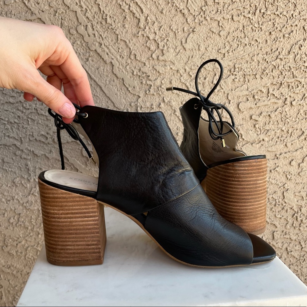 KENNETH COLE Black Leather Katarina Open Toe Chunky Sandal Heels Sz 9 - Picture 7 of 13